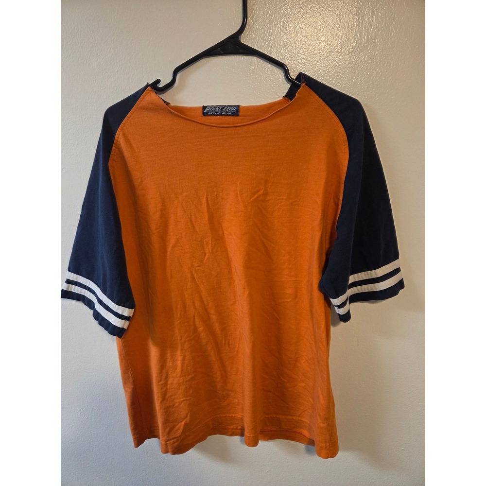 Point Zero Active Gear Mens Orange Navy Blue Raglan Baseball T-Shirt Striped XL